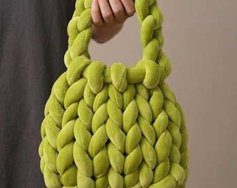 Chunky Handwoven Crossbody Bag | Crystal Velvet Yarn Purse | Handmade Shoulder Tote