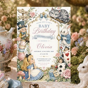 Storybook Birthday Invitation Template, Fairytale Birthday Invite, Once Upon a Time Party Invitation,  Alice in Wonderland Invitation
