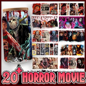 Scary Movie 16oz glasburk för inslagning PNG skräck sublimeringsdesign digital nedladdning