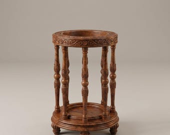 Carved Wood Cane Stand Holder – 24" Height, 10" Diameter, Umbrella Organizer