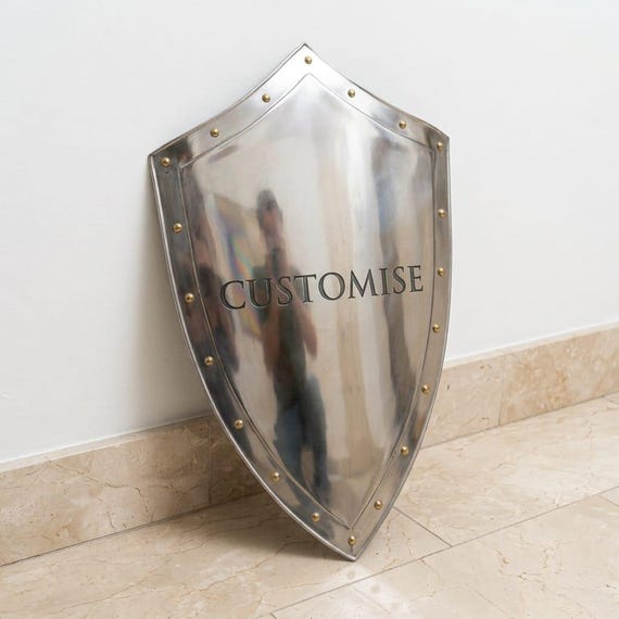 Custom Engraved Medieval Steel Shield – Personalized Coat of Arms Wall Decor