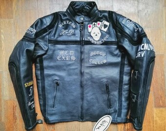 Vintage Harley Davidson schedel leren motorjas heren zwarte motorrijder racejas