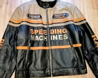 Vintage Speeding Machines leren motorjas heren retro Racing Biker MotoGP jas zwartbeige