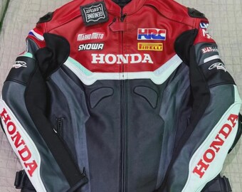 Chaqueta de moto de cuero Honda HRC vintage para hombre, estilo retro MotoGP.