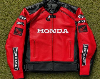 Chaqueta de cuero vintage para motocicleta Honda, roja y negra / Chaqueta de carreras Joe Rocket