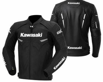 Chaqueta de moto Kawasaki negra para hombre: elegante, duradera y protectora.