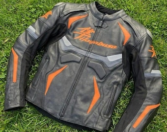Chaqueta de moto de cuero Suzuki Hayabusa negra y naranja, equipo de protección para motociclistas de carreras.
