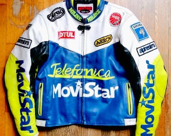 Vintage MoviStar Suzuki leren motorjas heren retro MotoGP Racing Biker Riding Gear-jas