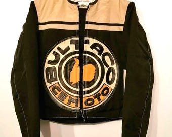 Vintage leren Bultaco Cemoto-motorjas heren retro racefietsjas klassieke MotoGP-stijl