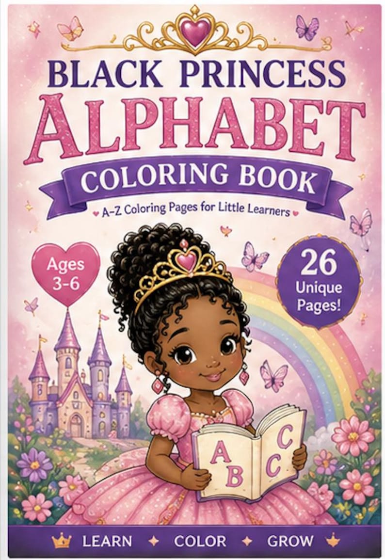 Black Princess Alphabet Coloring Book, ABC Learning Pages for Kids ...