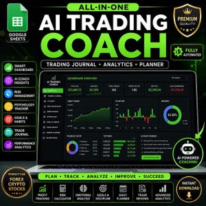 Ultimate Trading Journal Template Excel & Google Sheets | Forex Crypto Stocks Day Trading Tracker Dashboard Planner Spreadsheet