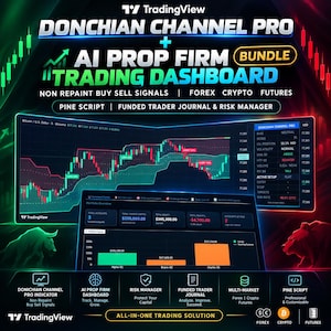Donchian Channel Pro TradingView Indicator, Non Repaint Buy Sell Signal, Forex Crypto Futures Pine Script, Prop Firm Funded Trader Dashboard