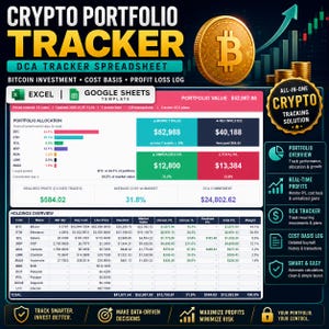 Crypto Portfolio Tracker Spreadsheet, DCA Tracker Excel Google Sheets Template, Bitcoin Investment Cost Basis Profit Loss Log
