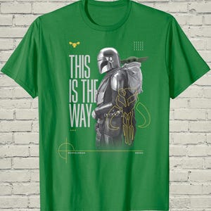 Mandalorian Tee, This Is The Way Top, Birthday Gift For Him, Grogu Duo Portrait, Star Wars Apparel, Bounty Hunter Merch, Sci Fi Clothing image 5