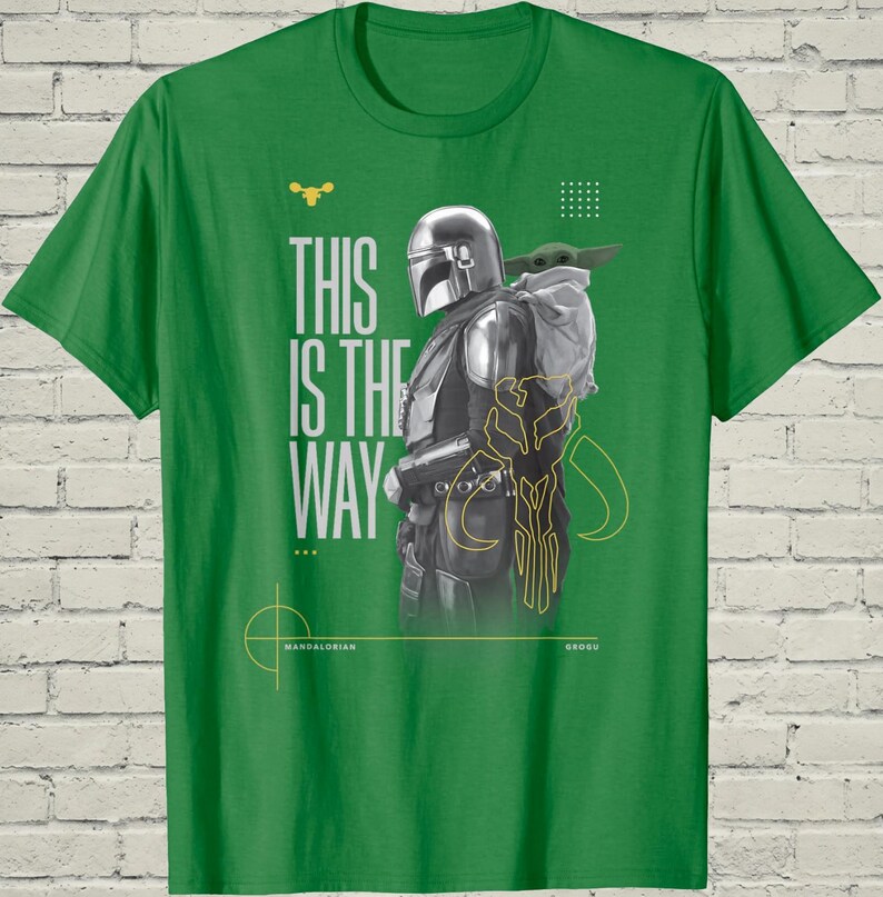 Mandalorian Tee, This Is The Way Top, Birthday Gift For Him, Grogu Duo Portrait, Star Wars Apparel, Bounty Hunter Merch, Sci Fi Clothing image 5