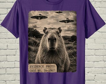 Alien Capybara Shirt, Vintage UFO Graphic, Birthday Present Guy, Funny Conspiracy Tee, Retro Meme Apparel, Fathers Day Gift