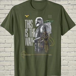 Mandalorian Tee, This Is The Way Top, Birthday Gift For Him, Grogu Duo Portrait, Star Wars Apparel, Bounty Hunter Merch, Sci Fi Clothing image 1