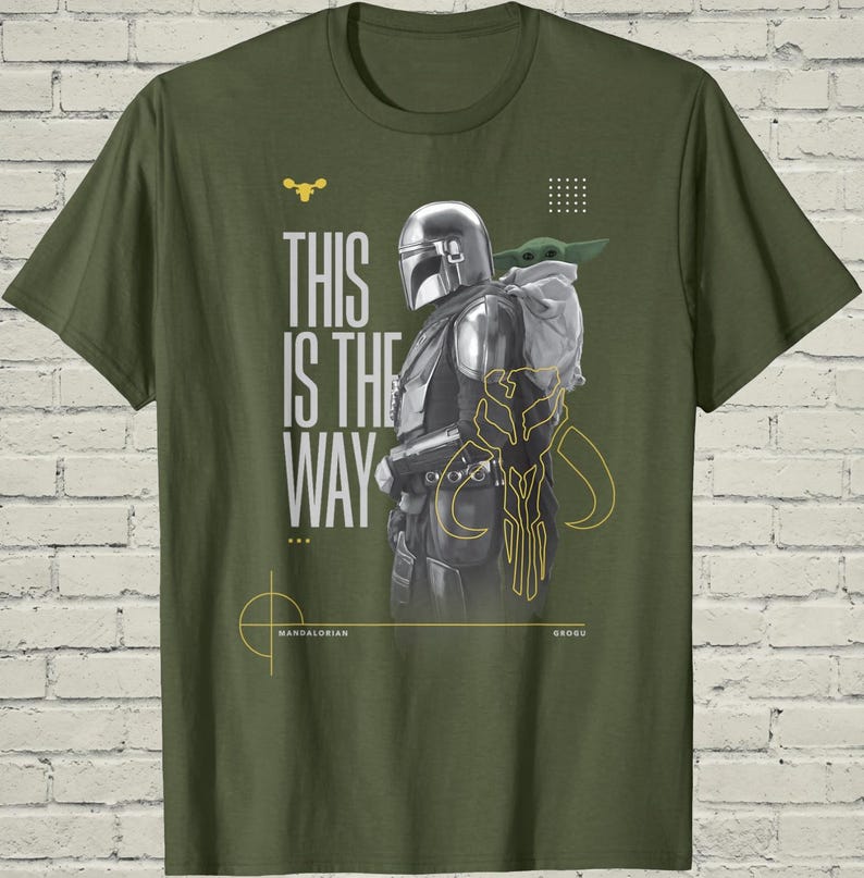 Mandalorian Tee, This Is The Way Top, Birthday Gift For Him, Grogu Duo Portrait, Star Wars Apparel, Bounty Hunter Merch, Sci Fi Clothing image 1