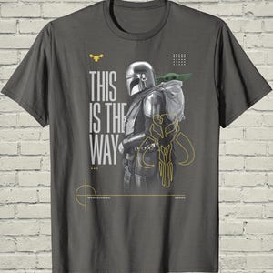 Mandalorian Tee, This Is The Way Top, Birthday Gift For Him, Grogu Duo Portrait, Star Wars Apparel, Bounty Hunter Merch, Sci Fi Clothing image 4