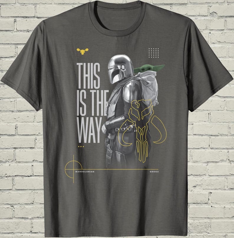 Mandalorian Tee, This Is The Way Top, Birthday Gift For Him, Grogu Duo Portrait, Star Wars Apparel, Bounty Hunter Merch, Sci Fi Clothing image 4