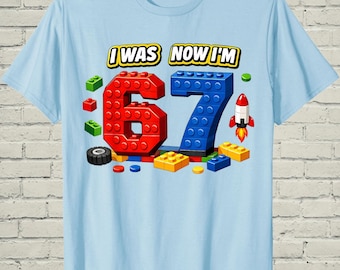 I Was Six Now Seven Trendy Graphic Shirt, Funny Meme Pixel Block Video Gamer Tee, 7th Birthday Party Level Up Gift For Youth Boy