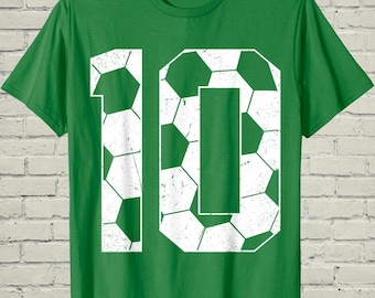 10th Birthday Boy Shirt, Youth Soccer Graphic Tee, Double Digits Football Gift For Ten Year Old Son