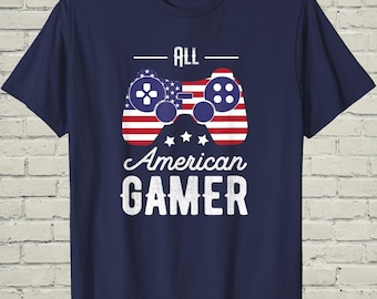 Fourth Of July Gamer Shirt, Patriotic Video Console Top, Independence Day Present For Teen Boys, USA Flag Apparel