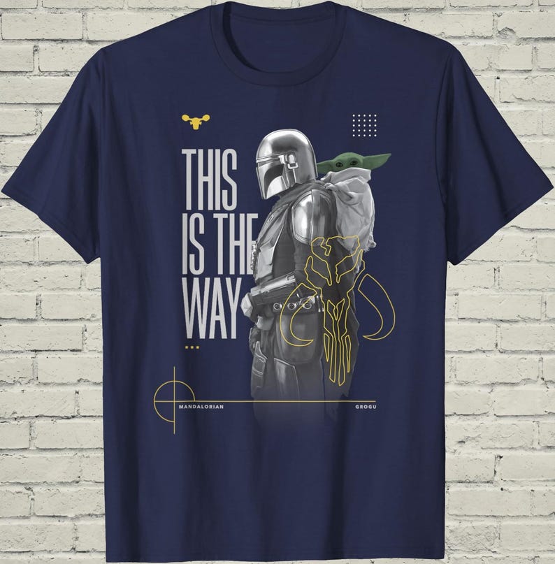 Mandalorian Tee, This Is The Way Top, Birthday Gift For Him, Grogu Duo Portrait, Star Wars Apparel, Bounty Hunter Merch, Sci Fi Clothing image 2