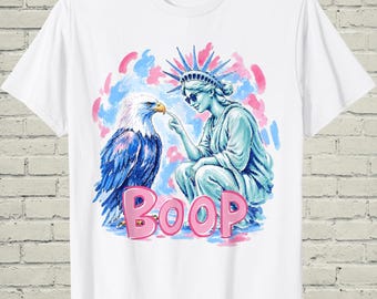 Funny Liberty Statue Shirt, Retro Bald Eagle Boop Tee, Fourth July Gift Men, Independence Day Top, USA Meme Apparel, Patriot Dad