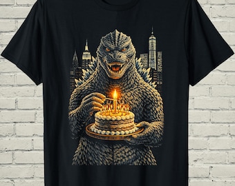 Funny Kaiju Birthday Dinosaur Shirt, Retro Japanese Monster Graphic Tee, City Smash Bday Party Celebration Gift For Geeky Boy