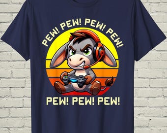 Donkey Gamer Shirt, Retro Sunset Pew Tee, Birthday Gift For Boy, Funny Arcade Apparel, Vintage Nerd Clothing, Video Game Present