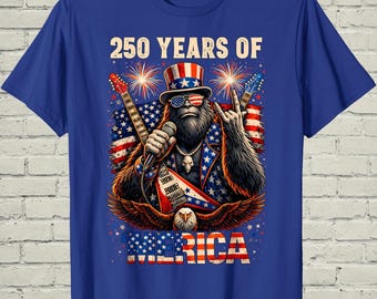Camiseta Bigfoot Merica, Camiseta retro Sasquatch, Regalo para el 4 de julio para hombres, Camiseta patriótica divertida, Águila rockera de EE. UU., Regalo para papá 250