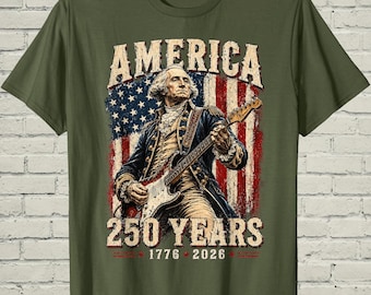 George Washington Shirt, Retro Guitar Tee, America 250 Clothing, July Fourth Gift For Dad, Funny Patriotic Men Top, History Lover Merch