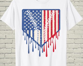 Camiseta de béisbol con estampado de goteo, camiseta patriótica de EE. UU., regalo del 4 de julio para niños, ropa divertida de verano, camiseta con la bandera estadounidense, ropa juvenil con estampado de helado.