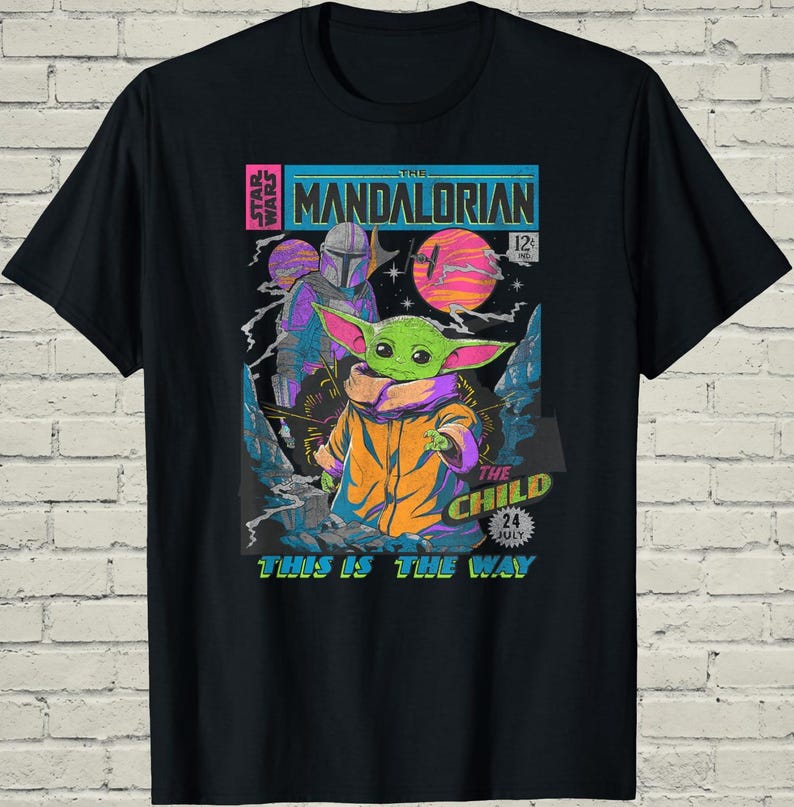 Baby Yoda Shirt, Mandalorian Comic Tee, Sci Fi Birthday Gift For Geek, Retro Space Apparel, Pop Art Top image 2