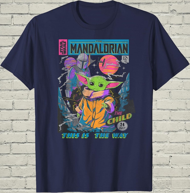 Baby Yoda Shirt, Mandalorian Comic Tee, Sci Fi Birthday Gift For Geek, Retro Space Apparel, Pop Art Top image 1