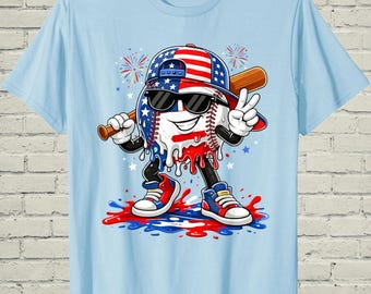 4th Of July Youth Boys Shirt, Ice Cream Drip American Flag Baseball Graphic, Patriotic Independence Day Gift For Son