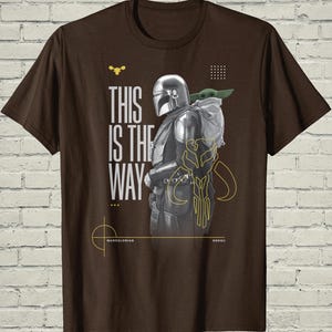 Mandalorian Tee, This Is The Way Top, Birthday Gift For Him, Grogu Duo Portrait, Star Wars Apparel, Bounty Hunter Merch, Sci Fi Clothing image 3