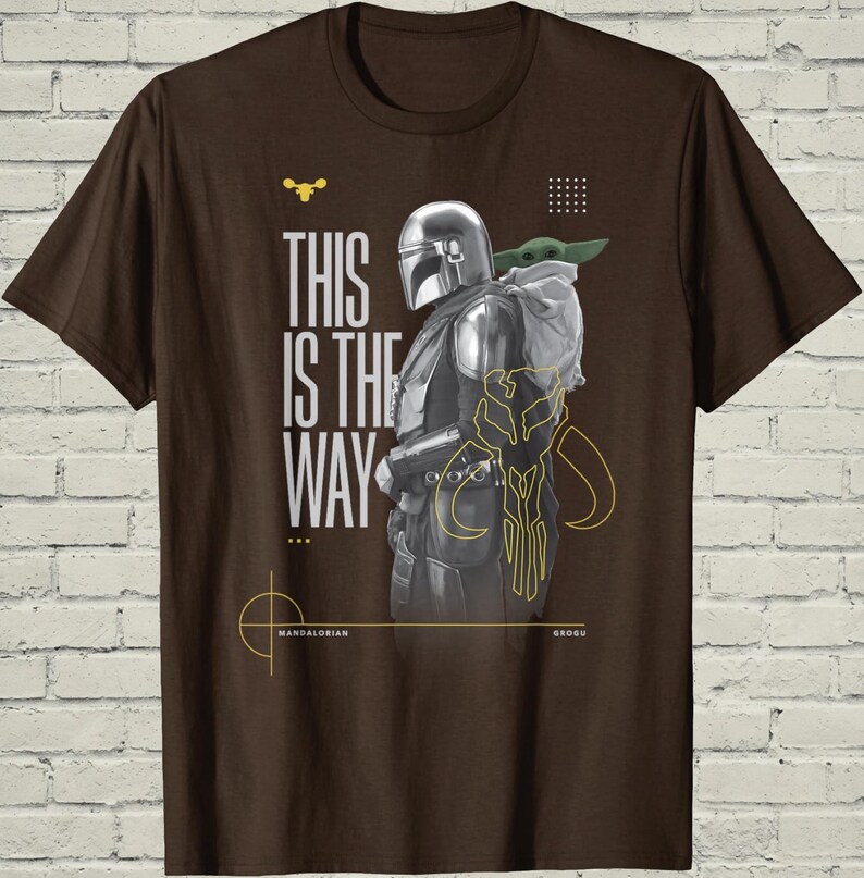 Mandalorian Tee, This Is The Way Top, Birthday Gift For Him, Grogu Duo Portrait, Star Wars Apparel, Bounty Hunter Merch, Sci Fi Clothing image 3