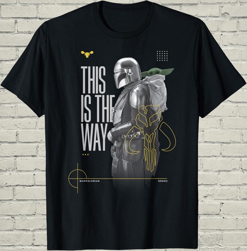 Mandalorian Tee, This Is The Way Top, Birthday Gift For Him, Grogu Duo Portrait, Star Wars Apparel, Bounty Hunter Merch, Sci Fi Clothing image 6