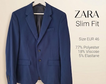 ZARA Marineblau Slim Fit Blazer Jacke EUR 46 Smart Casual Stretch