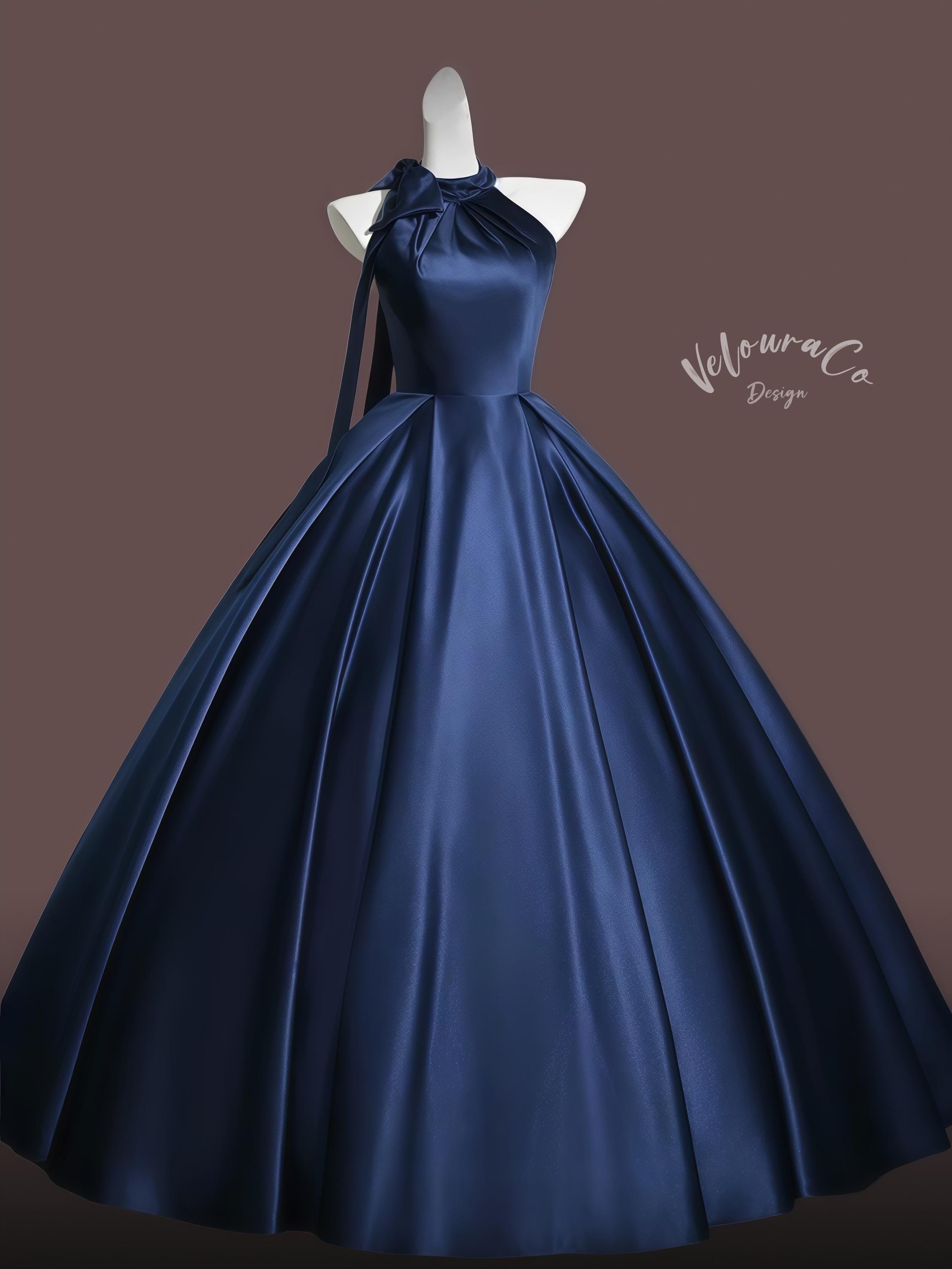 Navy Blue Halter Dress - Etsy