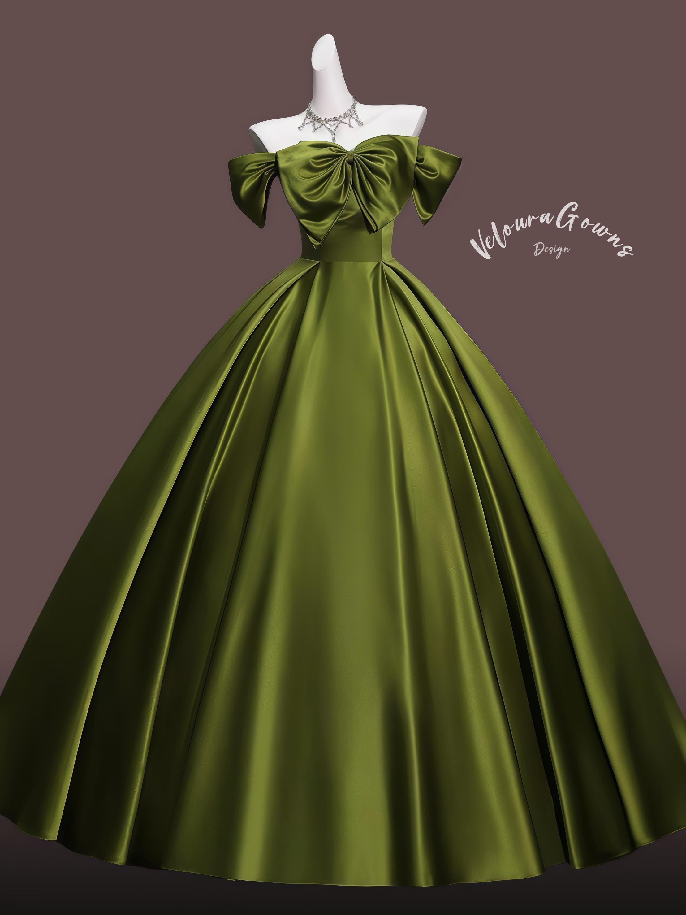 green satin wedding dress La Femme 31501