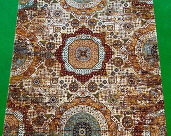 Pure Silk Triple Medallion Rug – Terracotta Rust Oriental Geometric Carpet