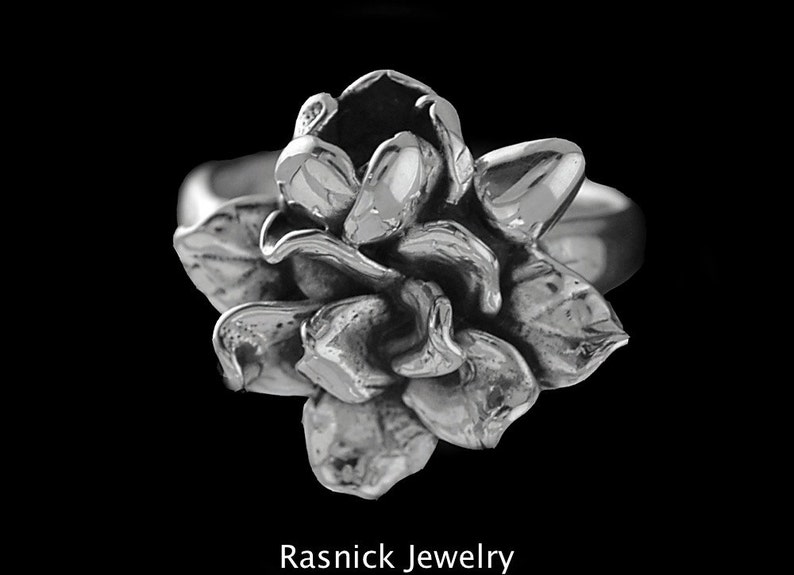 GARDENIA RING flower ring, flower jewelry, sizes 6 9 Free shipping in US. Ships immediately image 1