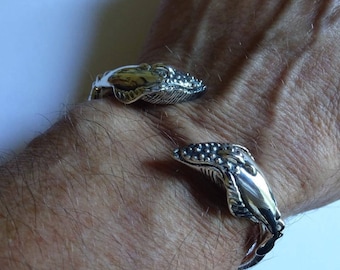 LARGE Humpback Whale Bracelet on Flex Band, Whale Jewelry, whale gift, Whales, Silver Bracelet, On Sale