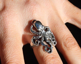 Sterling Silver Octopus Ring, Kraken Jewelry