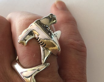 LARGE Hammerhead SHARK RING shark jewelry, hawaiian jewelry,  mans ring, womans ring, adjustable, free shipping in us. Ships immediately