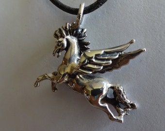Hand Sculpted Sterling Silver Pegasus Pendant, Fantasy Horse Necklace
