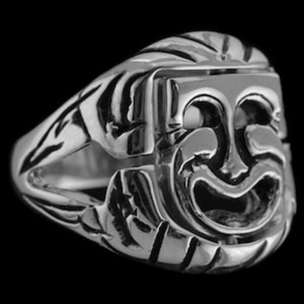 thumbnail image 2 of Sterling Silver High Polished Comedy / Tragedy Drama Masks Ring – No Stone 2 of 5